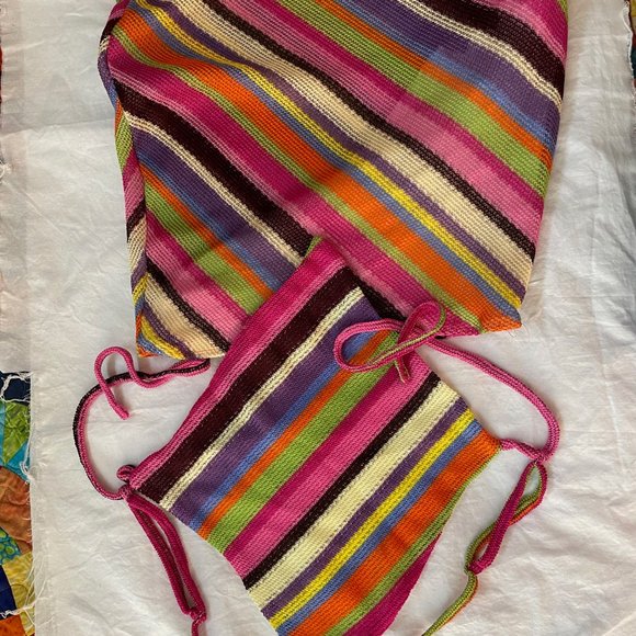 Cloud Nine Niah Halter top and Maxi skirt, Crochet Knit, multi color Large, NWOT - Picture 8 of 8